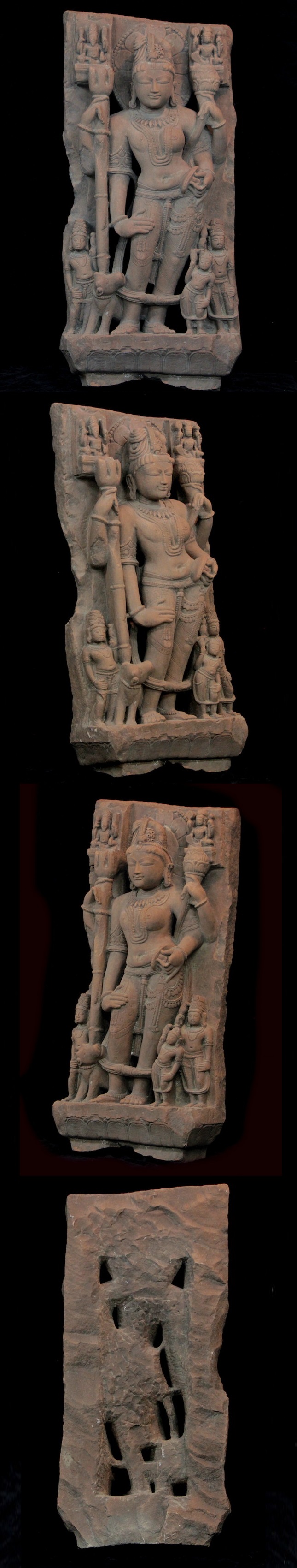 海外直送10～11世紀　チャンデラ様式　アルダナーリーシュヴァラ　シヴァとパールヴァティの合体神　赤砂岩石　仏像 仏像