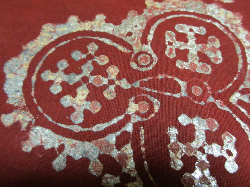 インド 銀更紗 珍しい赤 19世紀中～後期 クリシュナとラダ - 工芸品