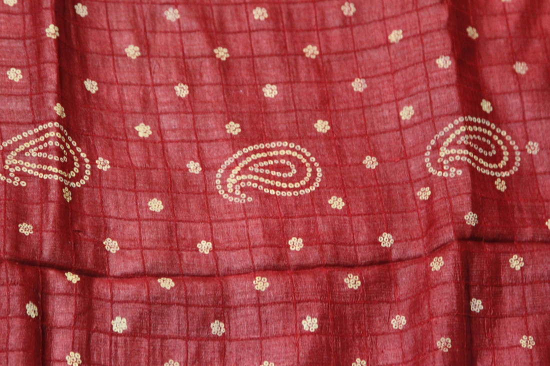 激安直販インド　絹織サリーに木彫りの版木で絞り模様の更紗　1870年代 その他