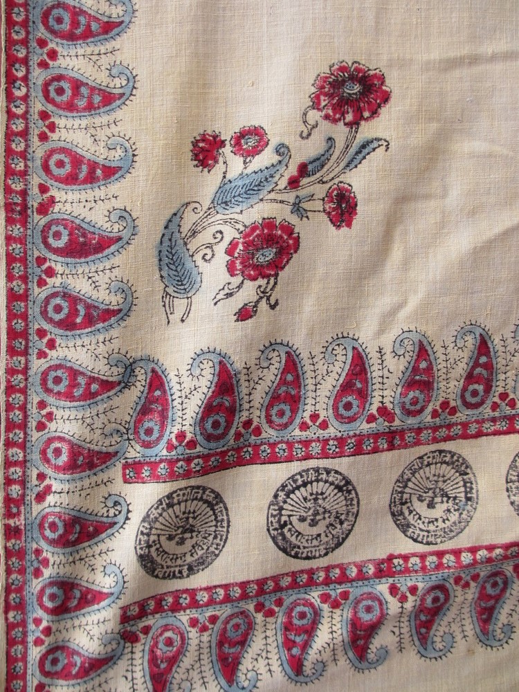 100%新品得価インド　木綿更紗　珍しいヒンディー語の模様　19世紀後期 その他