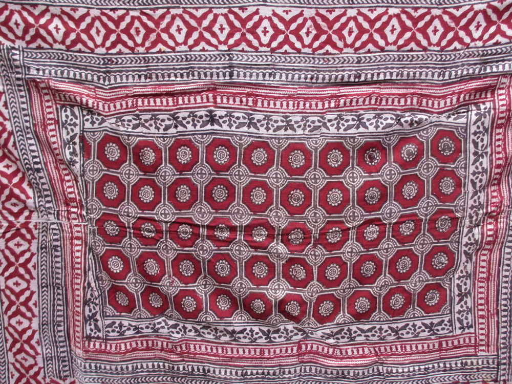 正規店国産インド　木綿更紗　19世紀中～後期　花と幾何学模様　木彫り版木 その他