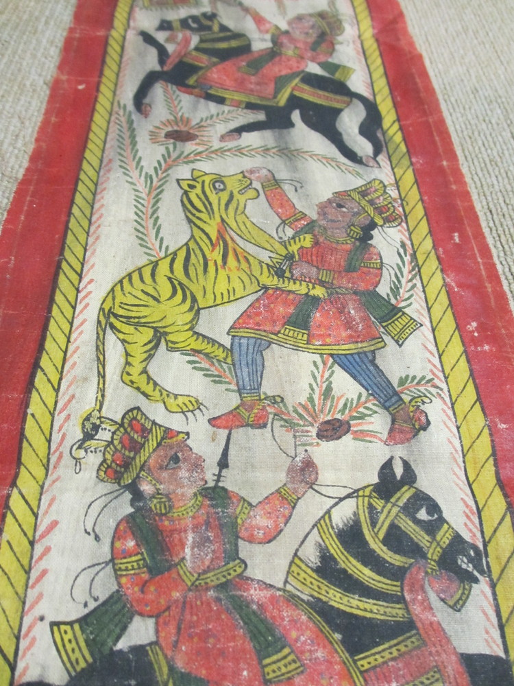 【新作格安】インド タペストリー 19世紀後期　出兵前にお祈りをしている絵 人物、菩薩