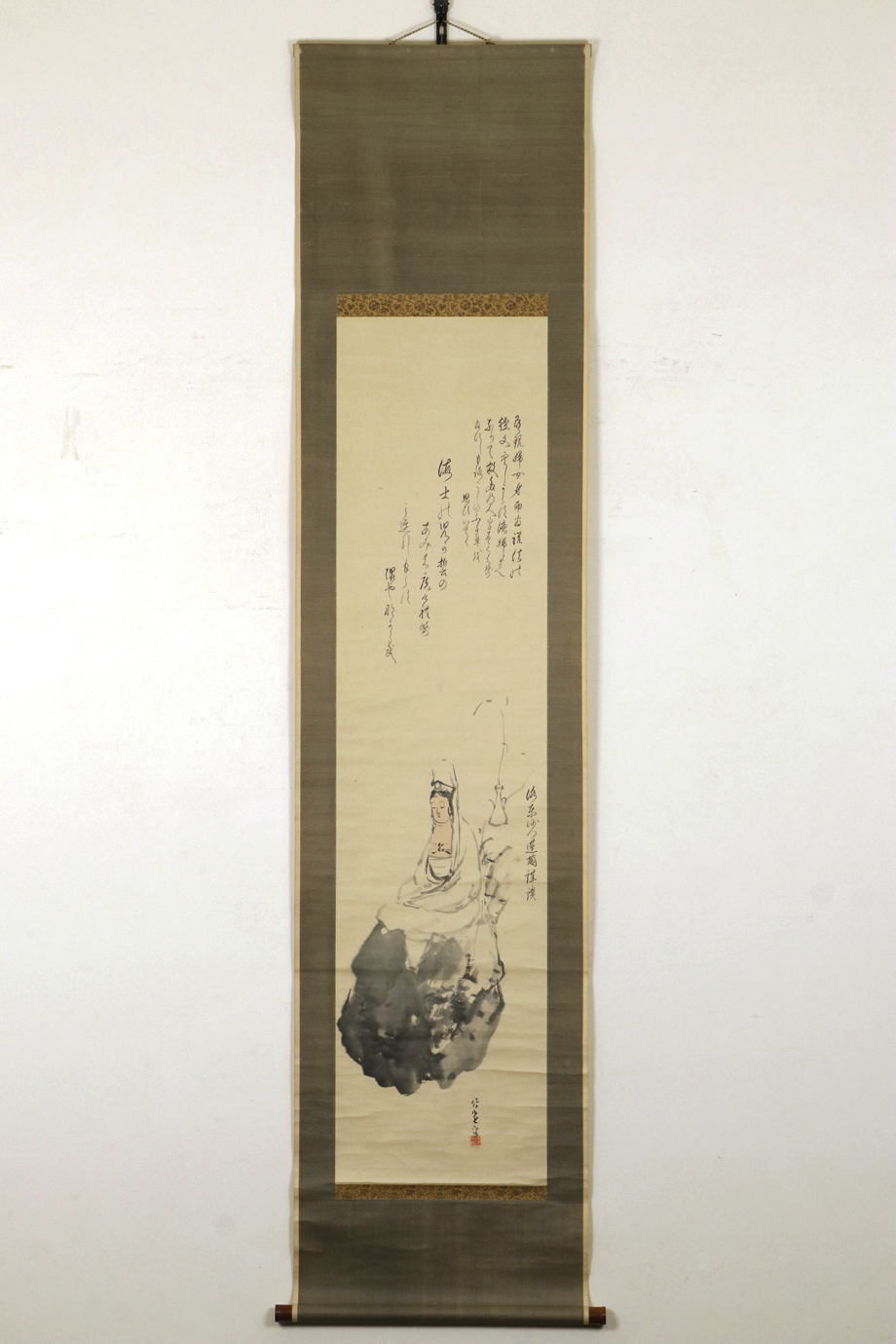 真作】掛軸「岸竹堂画 拝郷蓮茵賛 観音画賛」幕末明治 日本画家 岸派四代目 国学者・歌人 京都高樹院住職 書画－日本代購代Bid第一推介「Funbid」