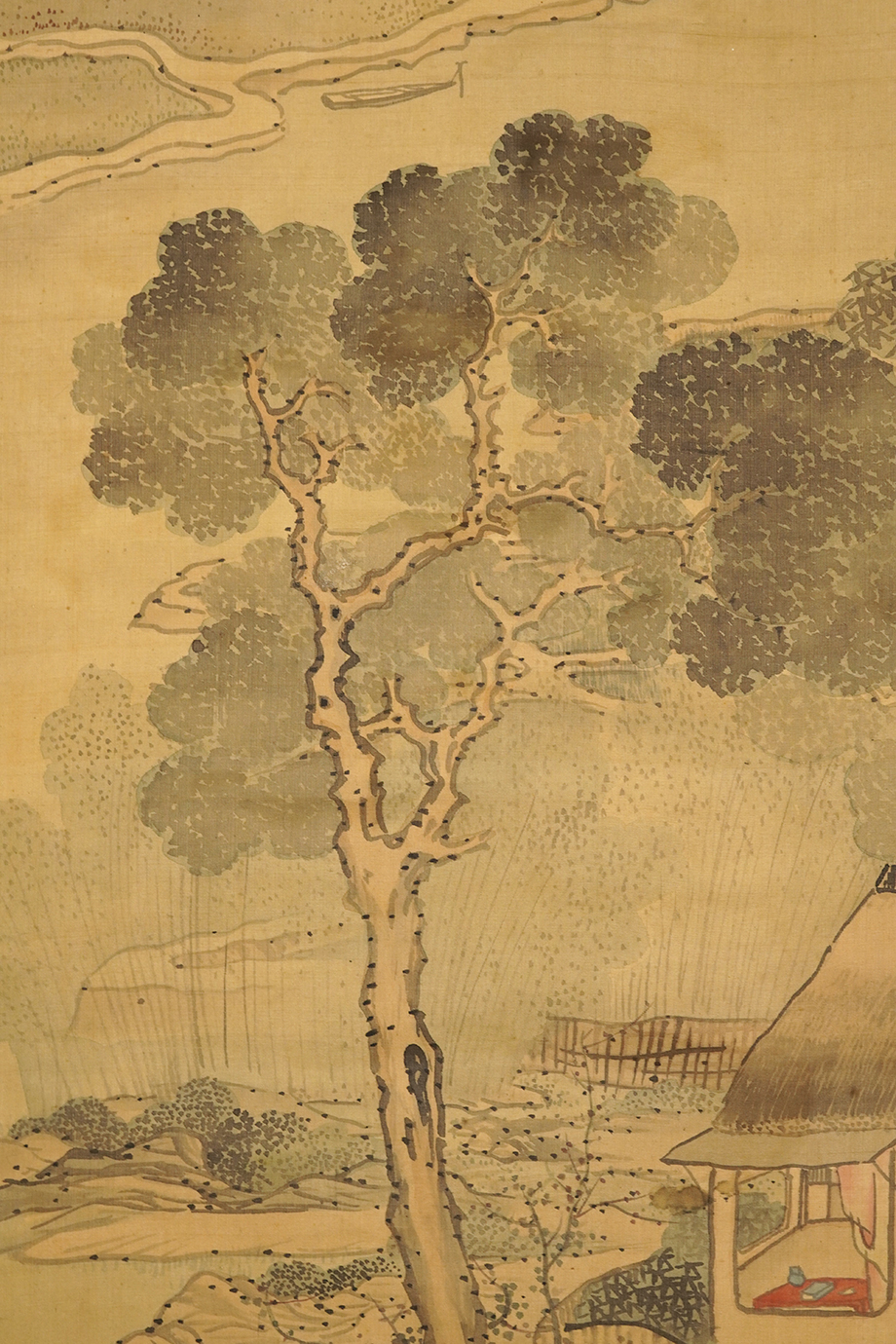 真作】掛軸「長町竹石 蜀葵之図」江戸後期 画家 建部凌岱門下