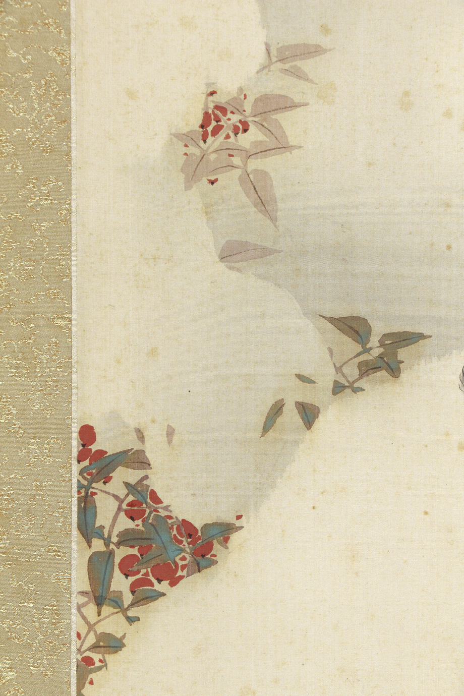 木村武山「雀に柿」花鳥画 掛軸 絹本：茨城県 木村武山 雀 花 掛け軸 花鳥画 日本画